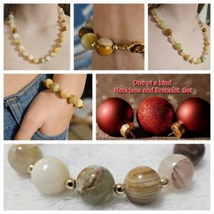 Jade Gemstone and Gold Necklace and Bracelet set